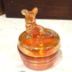 Carnival glass Scottie powder jar